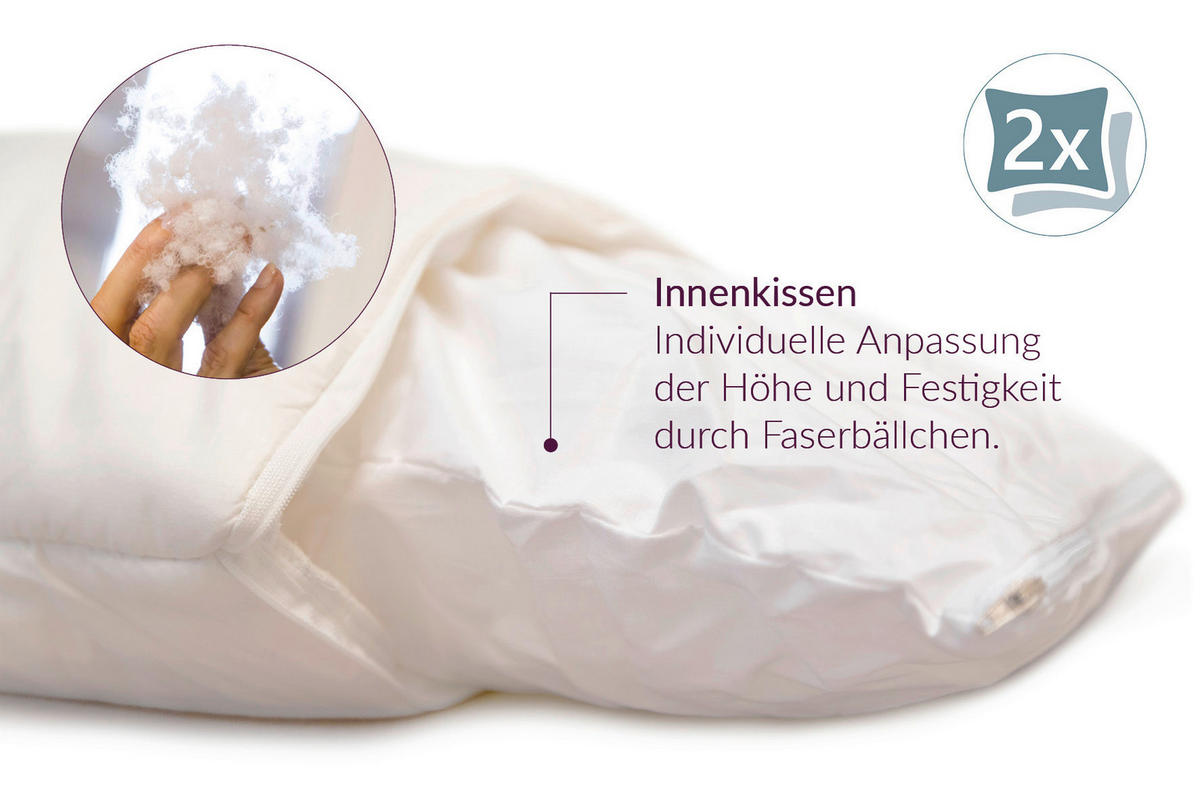 KOPFKISSEN 65/100 cm Hanf Vegan Polyester, Faserbällchen, Hohlfaser  - Champagner, Basics, Textil (65/100cm) - Sleeptex