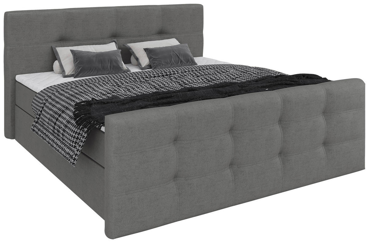 BOXBETT 180/200 cm,  in Grau, gepolstertes Kopfteil, Bettkasten, Topper, Matratzen, Wendematratze mit unterschiedlichen Härtegraden, H2 + H3 = mittel + fest  - Schwarz/Grau, Basics, Kunststoff/Textil (180/200cm) - Chameo
