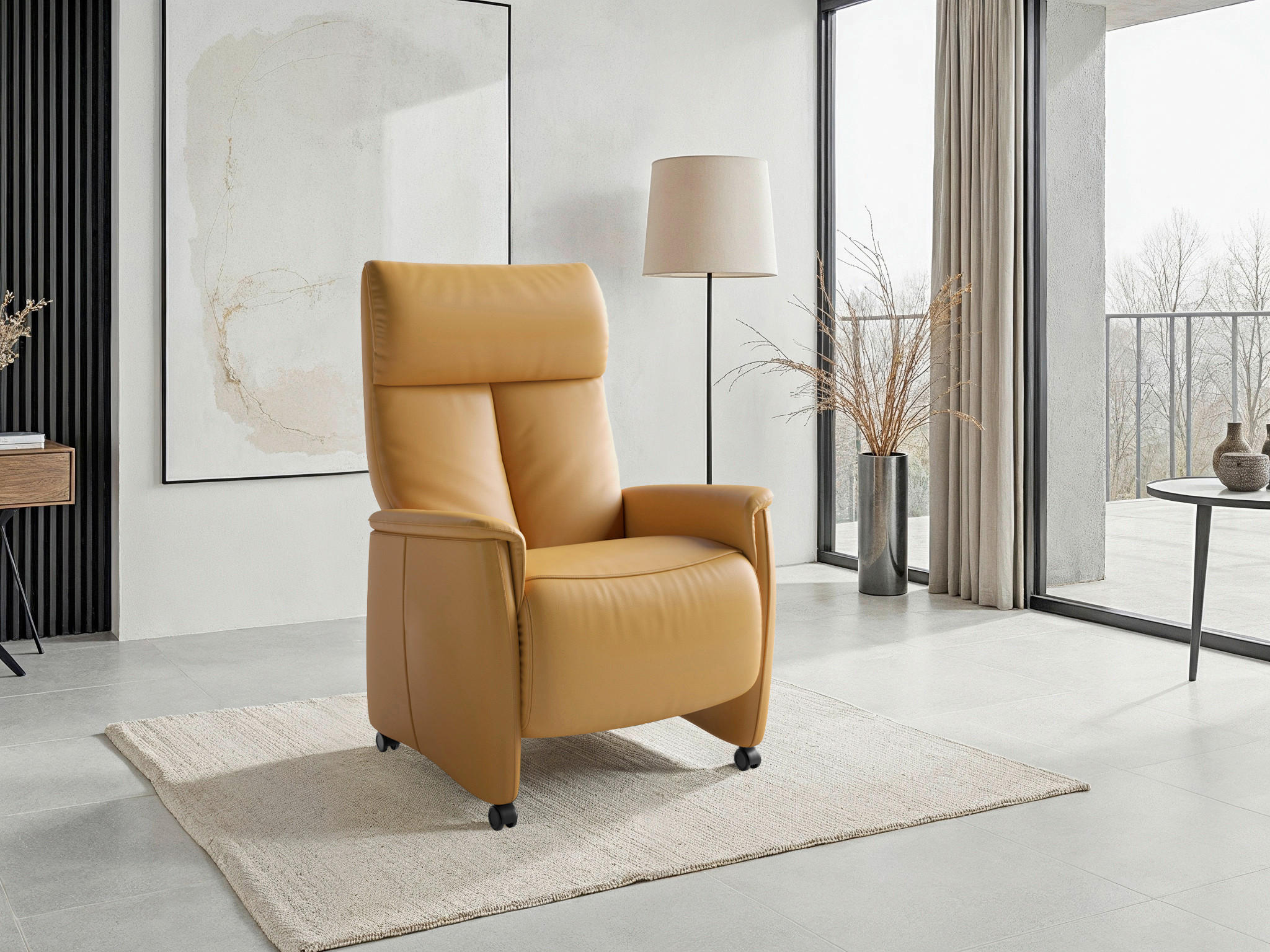 RELAXSESSEL in Leder Currygelb  - Currygelb/Schwarz, Basics, Leder/Kunststoff (76/114/84cm) - Sit & More