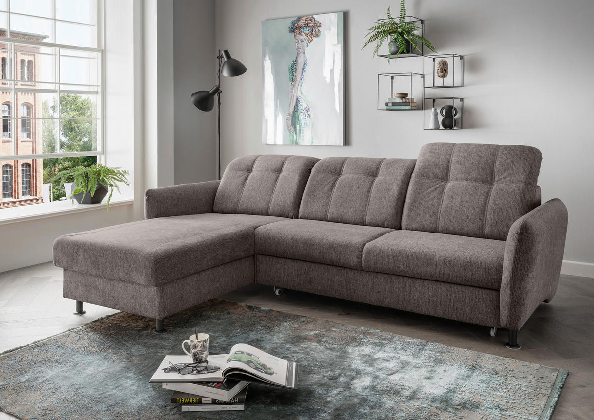 ECKSOFA Graubraun Chenille  - Graubraun/Schwarz, MODERN, Textil/Metall (184/267cm) - Livetastic