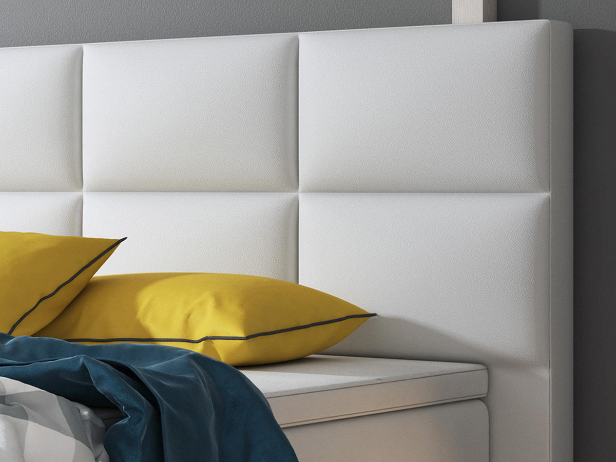 Boxspringbett mit Topper /  in Weiß  - Silberfarben/Weiß, KONVENTIONELL, Leder/Textil (200/125/210cm) - MID.YOU