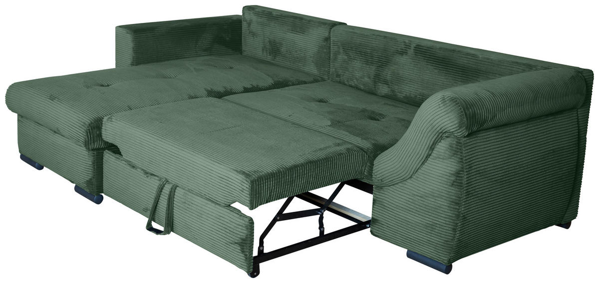 ECKSOFA Dunkelgrün Cord  - Dunkelgrün/Schwarz, KONVENTIONELL, Textil/Metall (168/258cm) - Carryhome