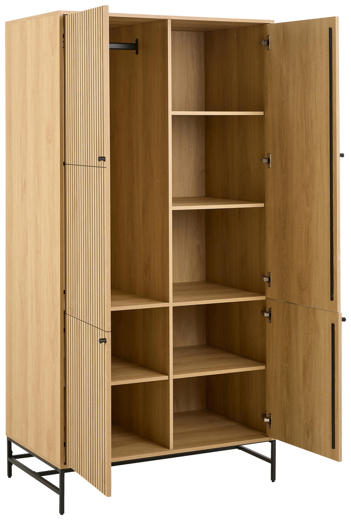 OMARA S KLASIČNIMI VRATI, furnirano hrast naravne barve, črna  - črna/naravne barve, Design, kovina/leseni material (99/200/60cm) - MID.YOU