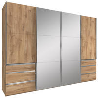 SCHWEBETÜRENSCHRANK 300/216/65 cm 4-türig Eichefarben  - Chromfarben/Eichefarben, MODERN, Glas/Holzwerkstoff (300/216/65cm) - MID.YOU