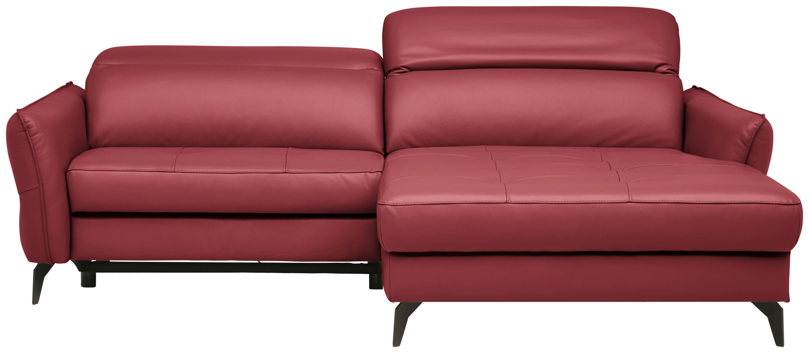 ECKSOFA inkl. Funktionen Rot Echtleder  - Rot/Schwarz, Design, Leder/Metall (246/175cm) - Celina Home
