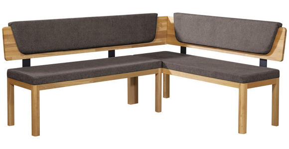 ECKBANK 195/155 cm Webstoff Braun, Eichefarben Eiche vollmassiv   - Eichefarben/Braun, KONVENTIONELL, Holz/Textil (195/155cm) - Linea Natura