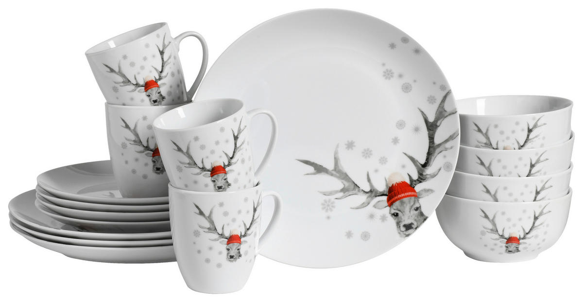 KOMBISERVICE Weiß Hirsch 16-teilig 4 Personen  - Weiß, Basics, Keramik - Creatable