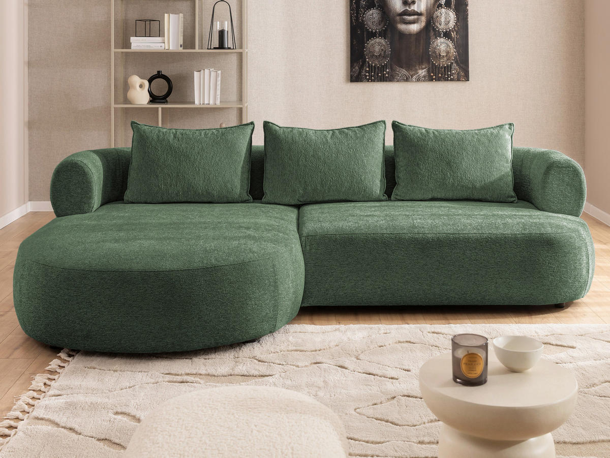 ECKSOFA in Chenille Grün  156/256 cm  - Schwarz/Grün, Design, Kunststoff/Textil (156/256cm) - Livetastic