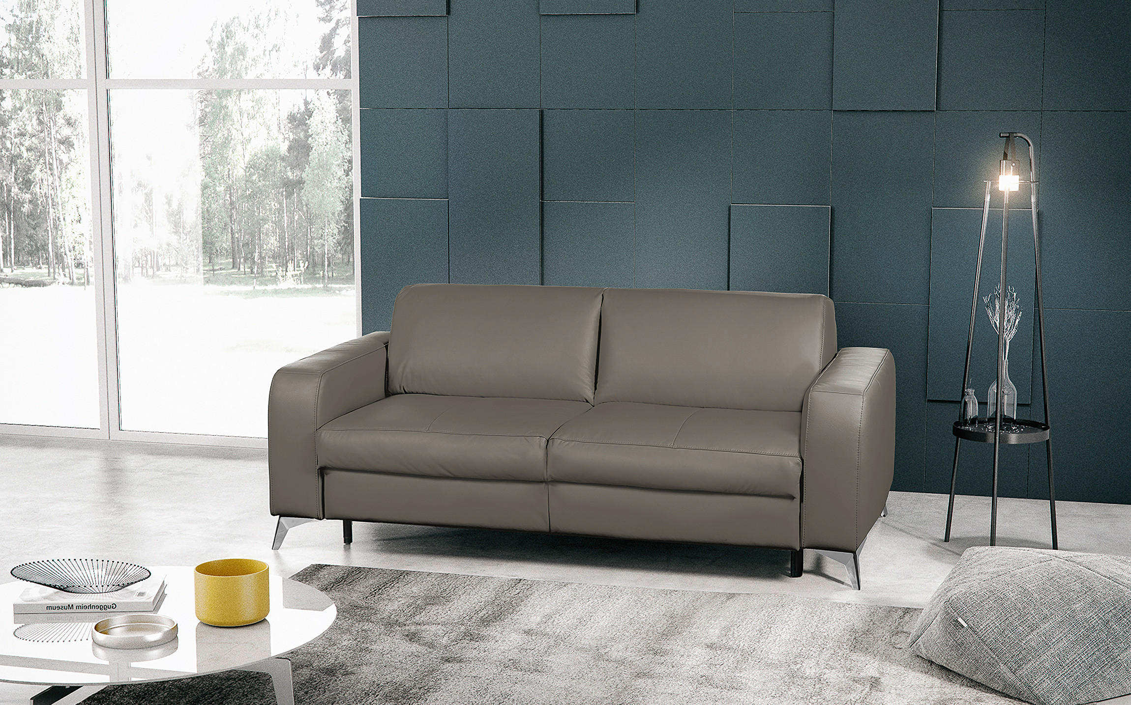 SCHLAFSOFA Schlammfarben Echtleder  - Schlammfarben/Silberfarben, Design, Leder/Metall (204/84/104cm) - Livetastic