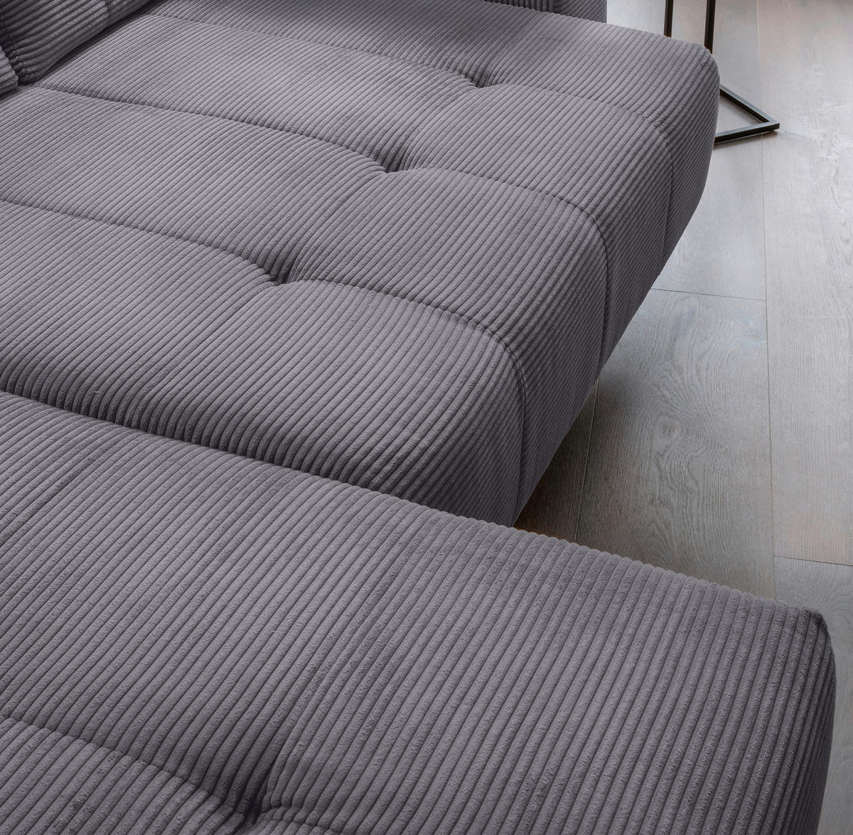 ECKSOFA in Cord Grau  - Schwarz/Grau, Modern, Textil/Metall (200/272cm) - Livetastic