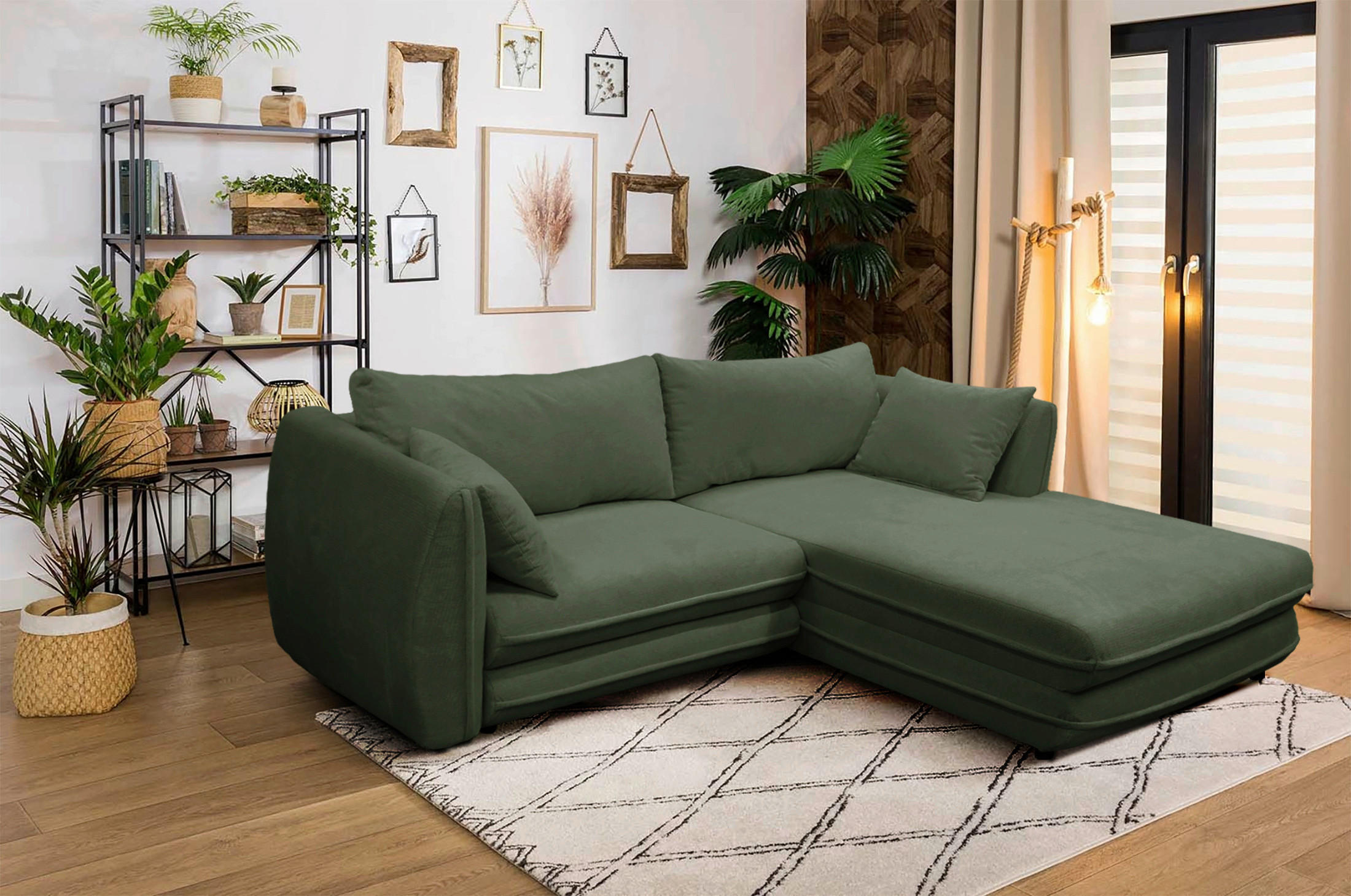 ECKSOFA in Struktur Grün  240/201 cm  - Schwarz/Grün, Design, Kunststoff/Textil (240/201cm) - MID.YOU