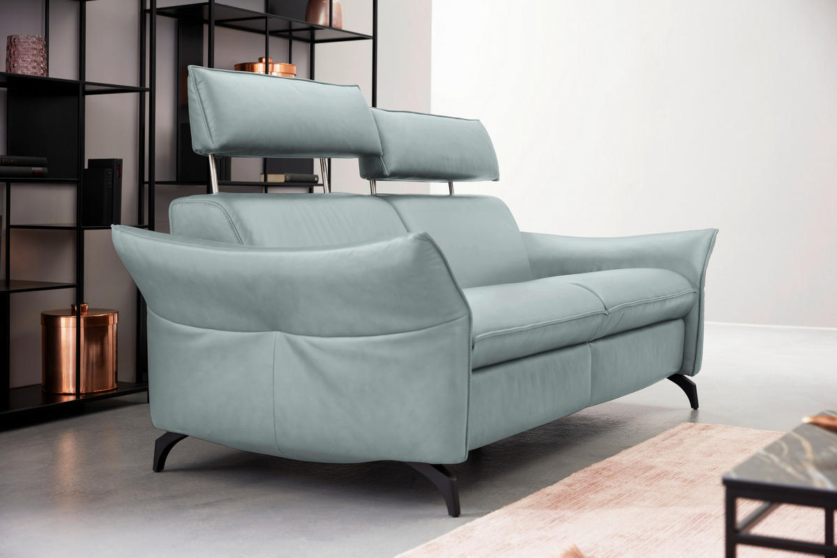 3-SITZER-SOFA in Echtleder Hellblau  - Anthrazit/Hellblau, Design, Leder/Metall (224/94/95cm) - Himolla
