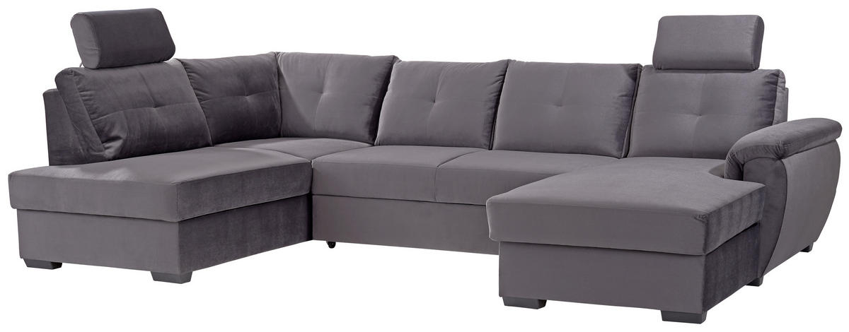 WOHNLANDSCHAFT in Velours Dunkelgrau  - Weiss/Dunkelgrau, Konventionell, Kunststoff/Textil (184/325/168cm) - Livetastic