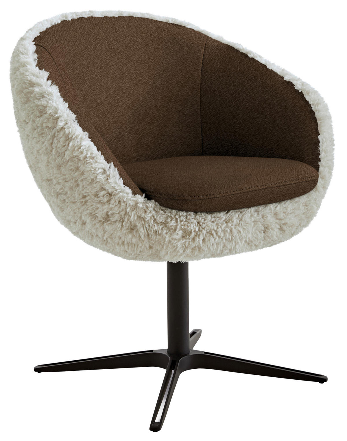 ARMLEHNSTUHL  Beinauswahl, Lederauswahl, Stoffauswahl, Sitzfläche 360° drehbar Hochflor Kombination Echtleder/Stoff  - Beige/Schwarz, Design, Leder/Textil (65/81/61cm) - Koinor