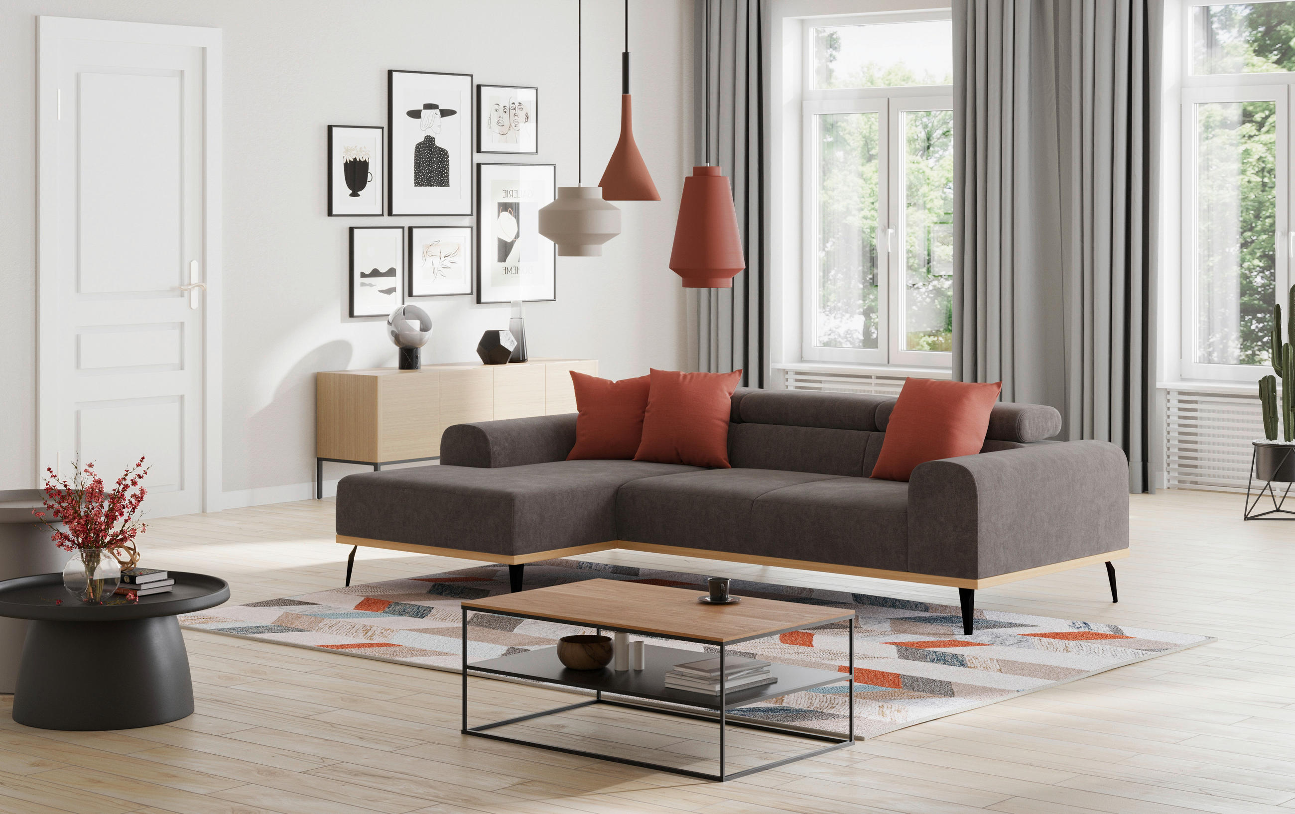 ECKSOFA in Mikrofaser Anthrazit  157/244 cm  - Anthrazit/Schwarz, KONVENTIONELL, Textil/Metall (157/244cm) - Cotta