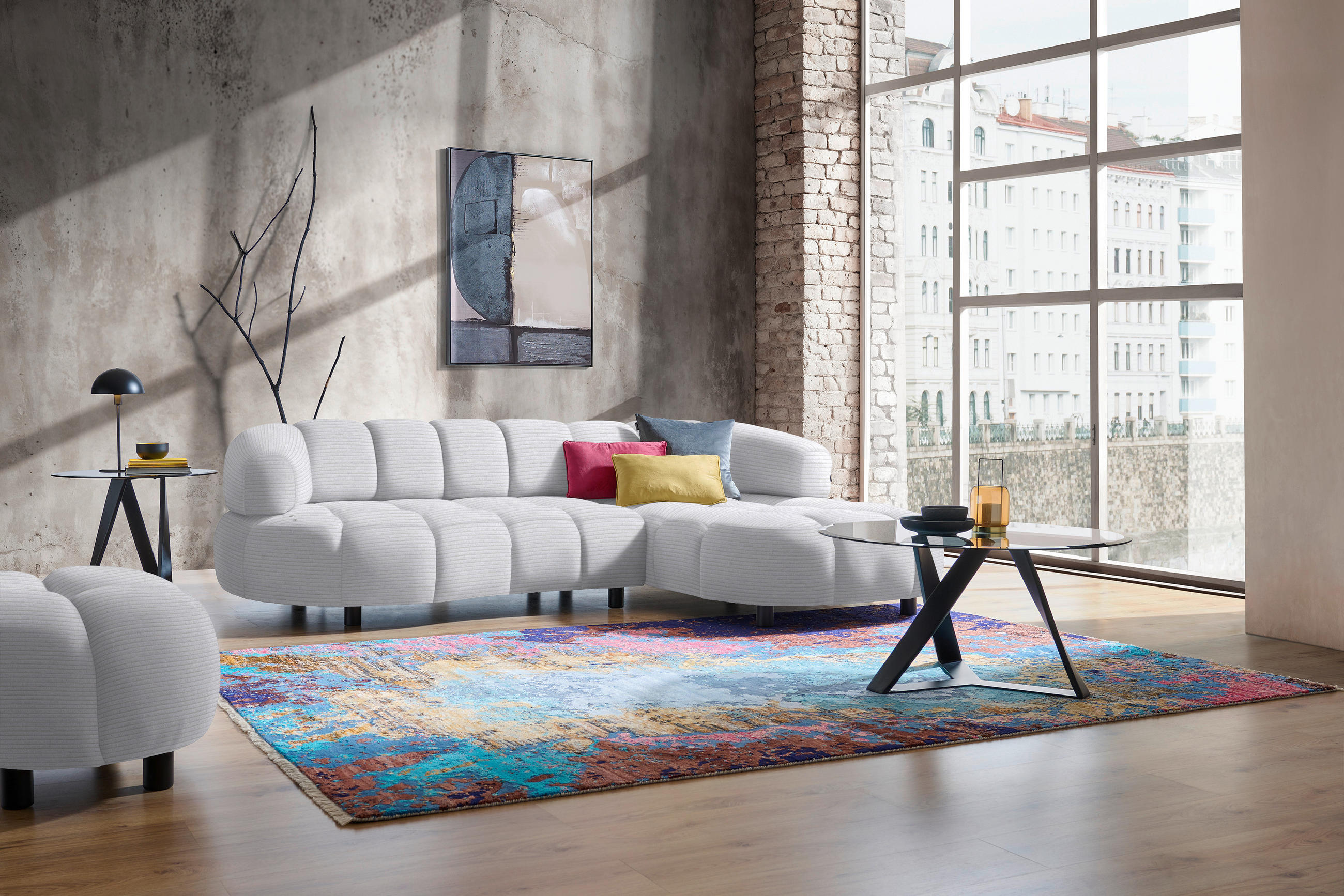 ECKSOFA in Cord, Velours Silberfarben  - Silberfarben/Schwarz, Design, Holz/Textil (284/183cm) - Welnova