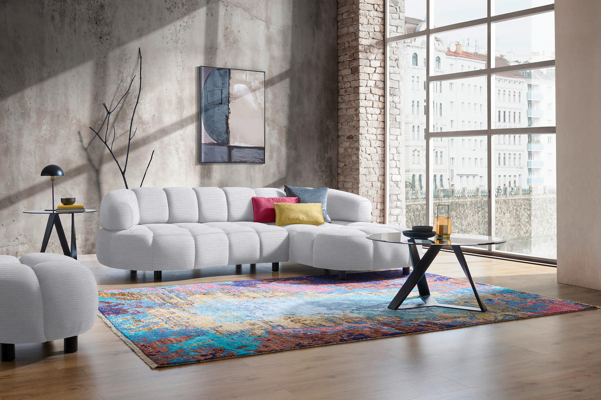 ECKSOFA in Cord, Velours Silberfarben  - Silberfarben/Schwarz, Design, Holz/Textil (284/183cm) - Welnova