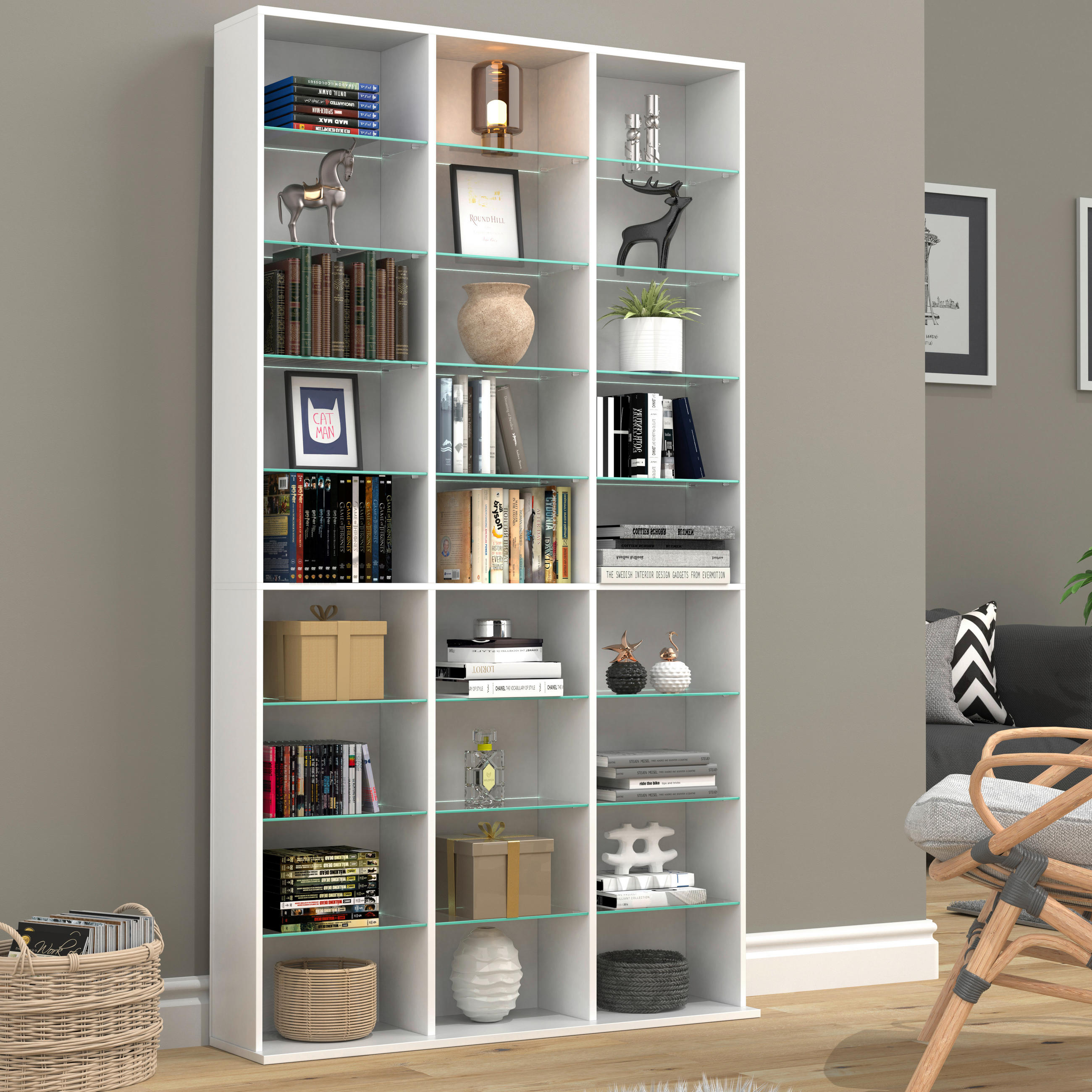 HYLLA i 102/181/23 cm vit  - vit, Design, trämaterial/glas (102/181/23cm) - MID.YOU