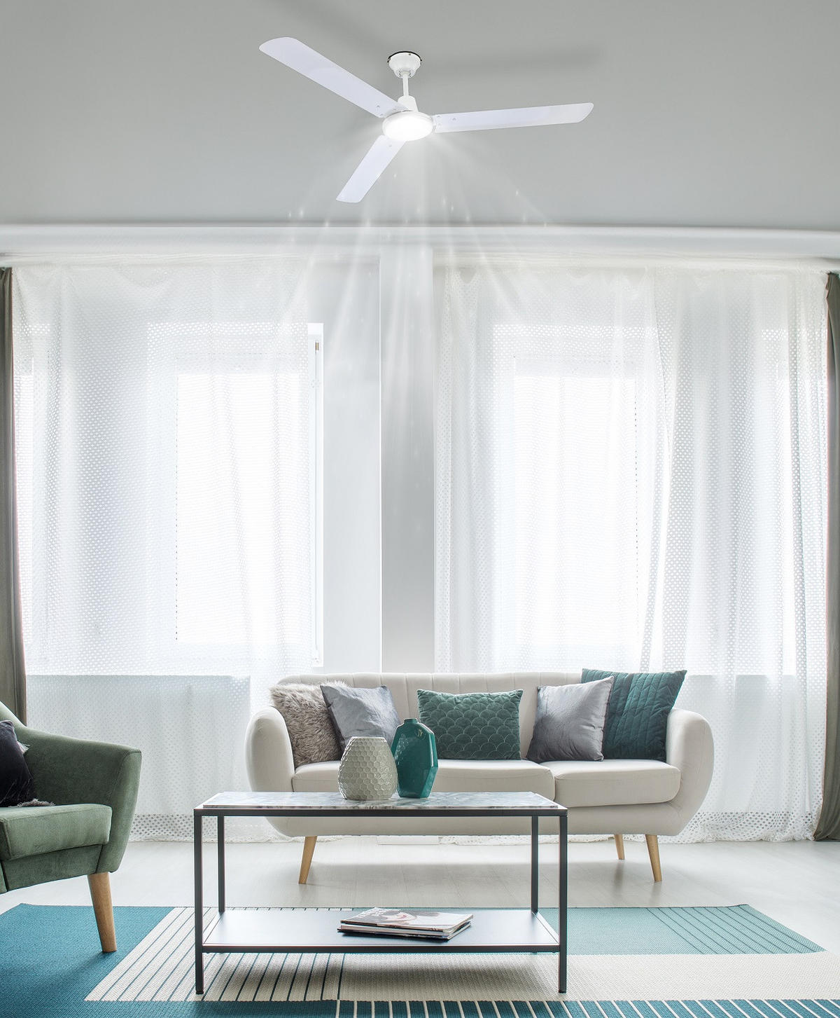 PLAFONSKI VENTILATOR  FERRO  - bela, Konvencionalno, metal (142/58cm)