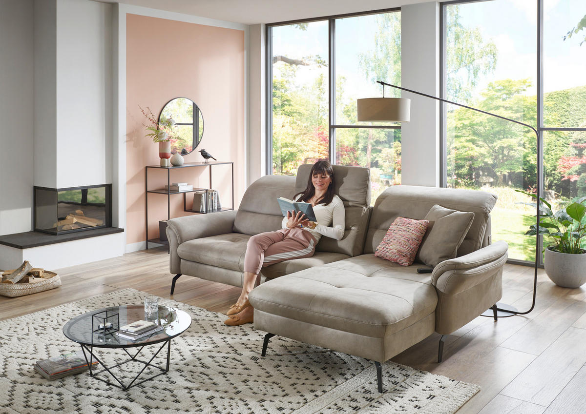 ECKSOFA in Flachgewebe Graubraun  - Graubraun/Schwarz, Konventionell, Textil/Metall (260/181cm) - Beldomo Speed