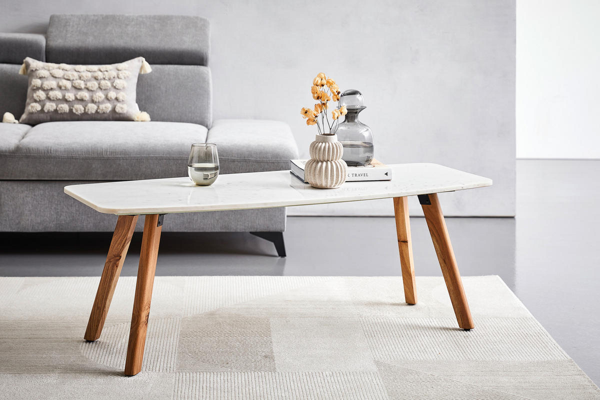 KONFERENČNÝ STOLÍK, biela, farba akácie, drevo, kameň, 130/45/50 cm - farba akácie/biela, Lifestyle, drevo/kameň (130/45/50cm) - MID.YOU