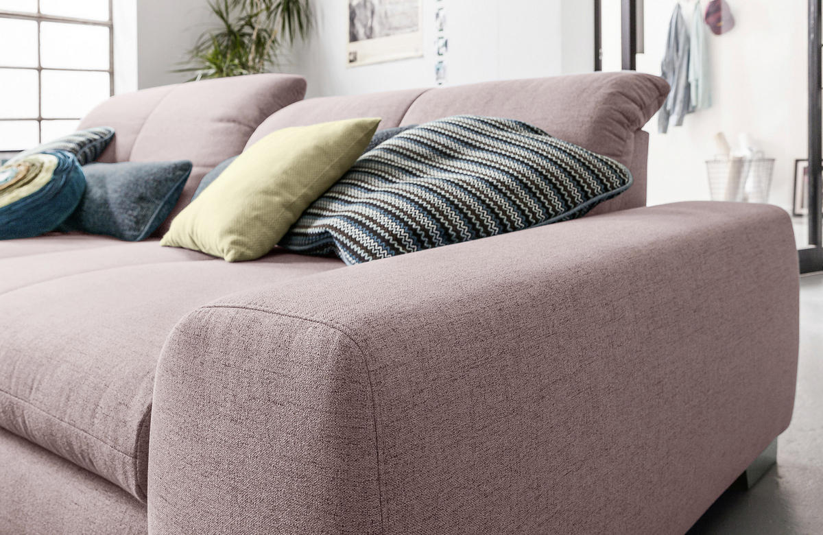 ECKSOFA Rosa Flachgewebe  - Chromfarben/Rosa, Design, Textil/Metall (198/276cm) - SetOne by Musterring