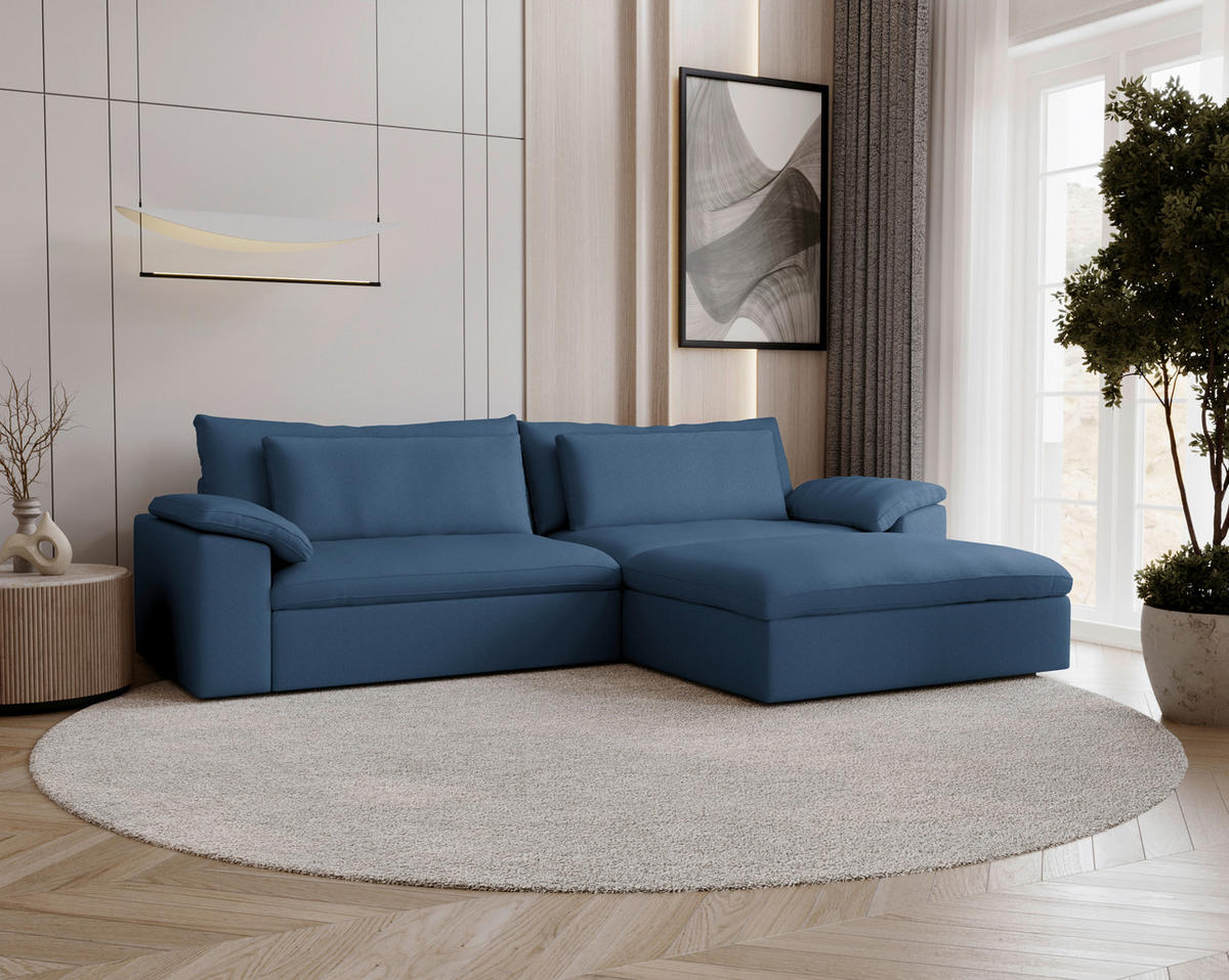 ECKSOFA  Chenille Dunkelblau  - Schwarz/Dunkelblau, Modern, Kunststoff/Textil (306/198cm) - Carryhome