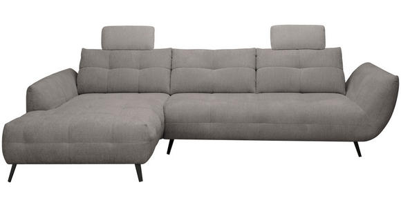 ECKSOFA Graubraun Chenille Armlehnenkissen, Rücken echt, Sitztiefenverstellung  - Graubraun/Schwarz, KONVENTIONELL, Textil/Metall (215/313cm) - Hom`in