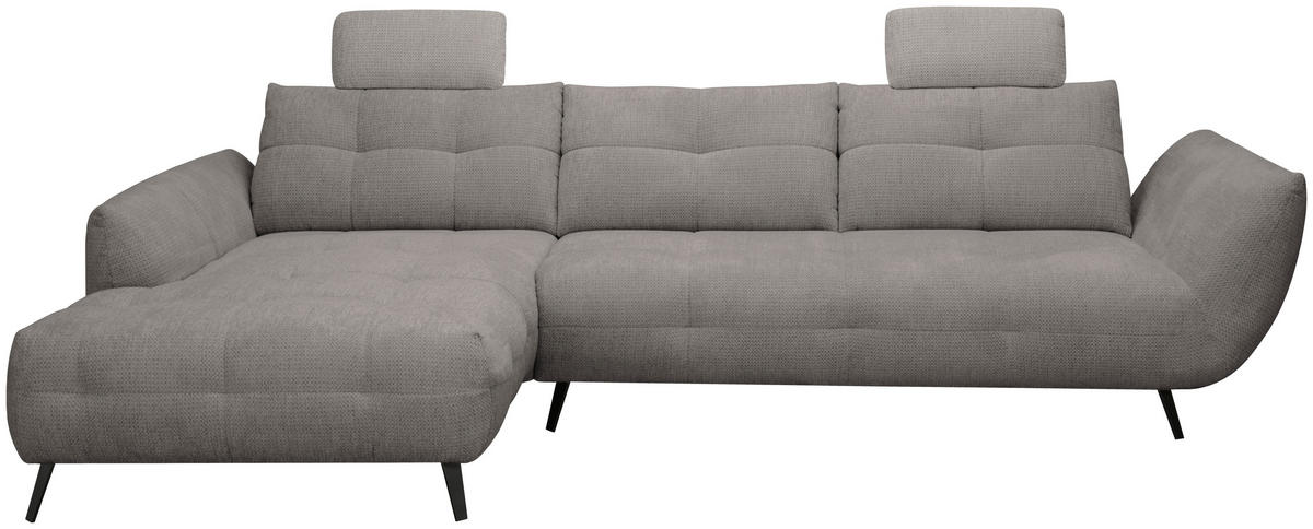 ECKSOFA Graubraun Chenille Armlehnenkissen, Rücken echt, Sitztiefenverstellung  - Graubraun/Schwarz, KONVENTIONELL, Textil/Metall (215/313cm) - Hom`in