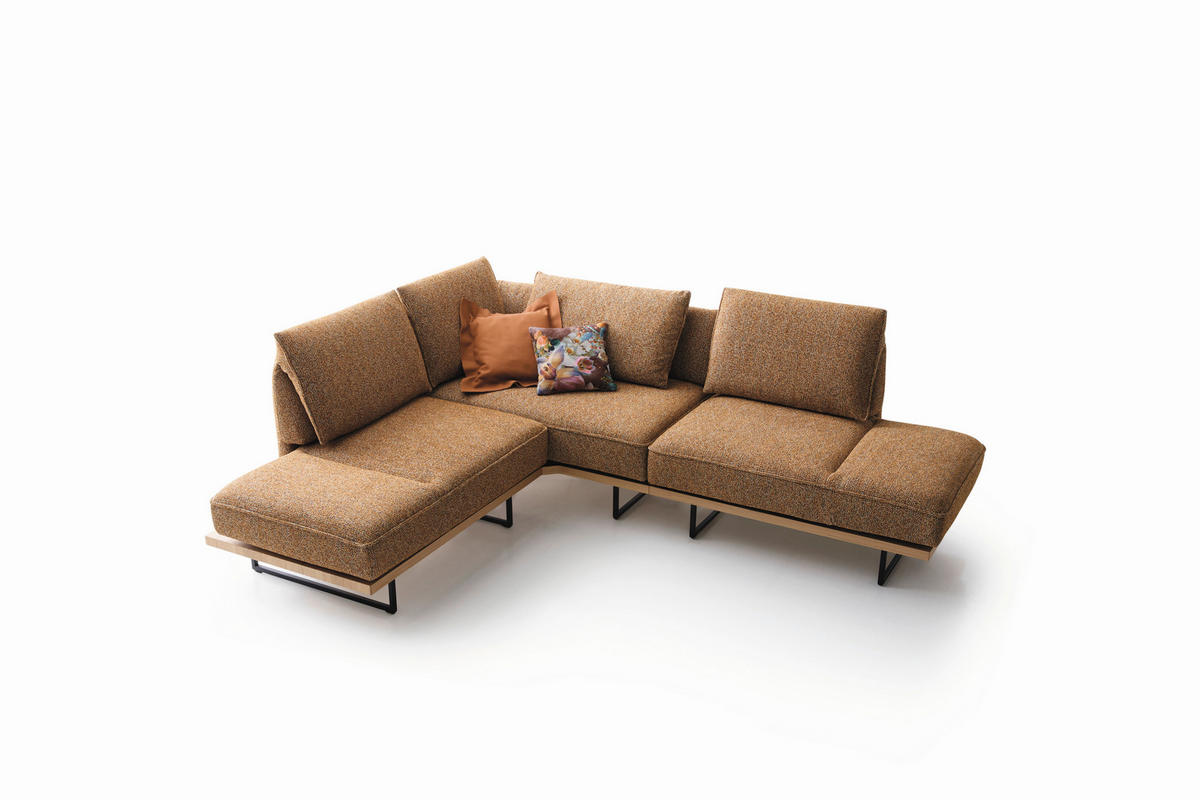 ECKSOFA Dunkelorange Chenille Rücken echt, Armteilverstellung, Relaxfunktion, Drehsitzfunktion  - Dunkelorange/Schwarz, Design, Holz/Textil (209/252cm) - Koinor