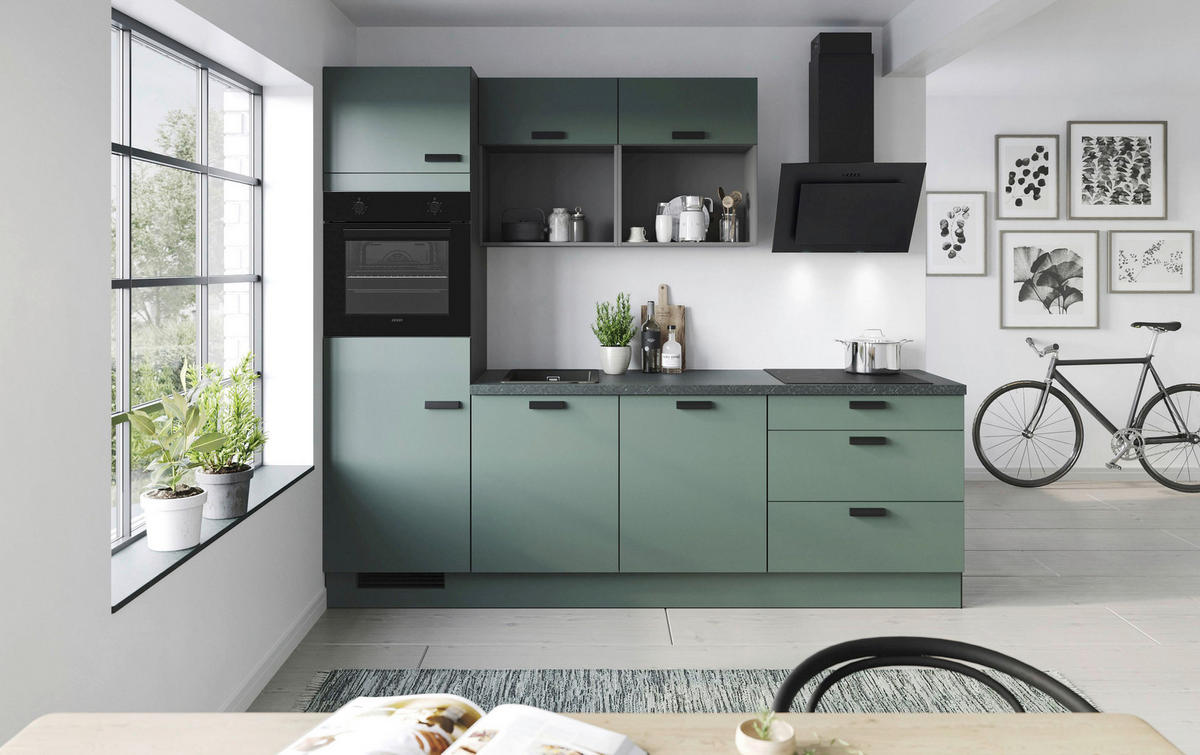 KÜCHENBLOCK 260 cm   in Graphitfarben, Dunkelgrün  - Dunkelgrün/Schwarz, Basics, Holzwerkstoff/Metall (260cm) - Venda