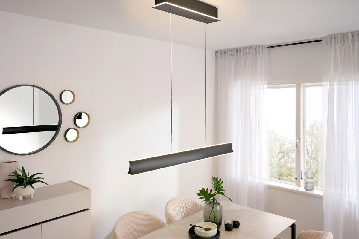 LED FÜGGŐLÁMPA 115,8/14/200 cm  - fekete/fehér, Design, műanyag/fém (115,8/14/200cm) - Cinque