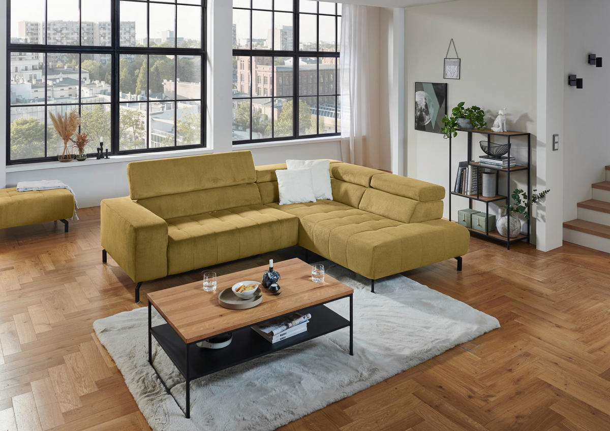 ECKSOFA Hellgrün Cord  - Schwarz/Hellgrün, Design, Textil/Metall (261/214cm) - Beldomo Style