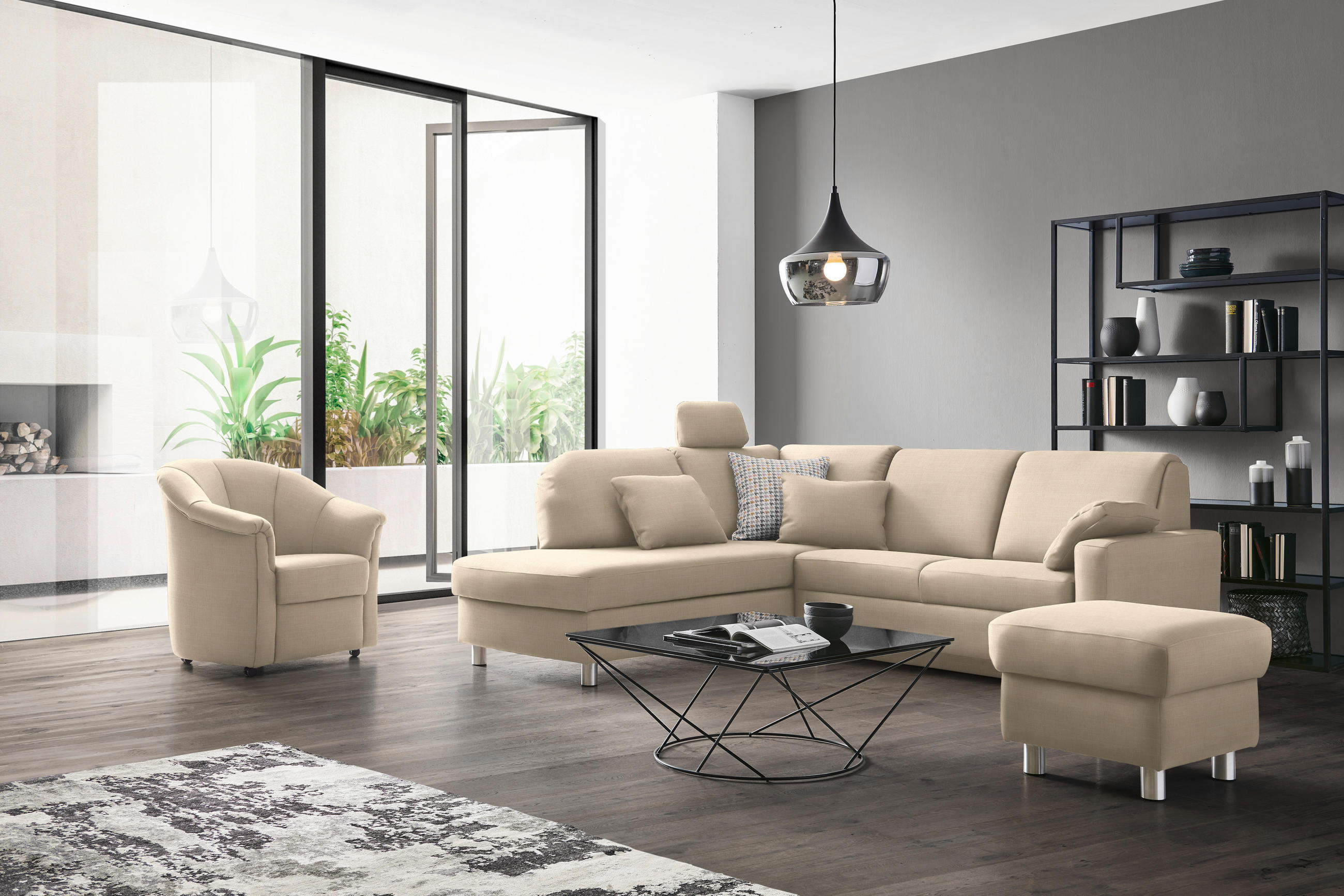ECKSOFA in Chenille Creme  208/227 cm  - Creme/Alufarben, KONVENTIONELL, Textil/Metall (208/227cm) - Sedda