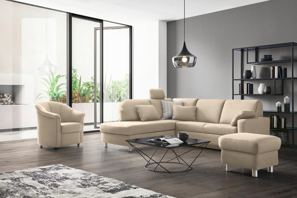 ECKSOFA in Chenille Creme  208/227 cm  - Creme/Alufarben, KONVENTIONELL, Textil/Metall (208/227cm) - Sedda
