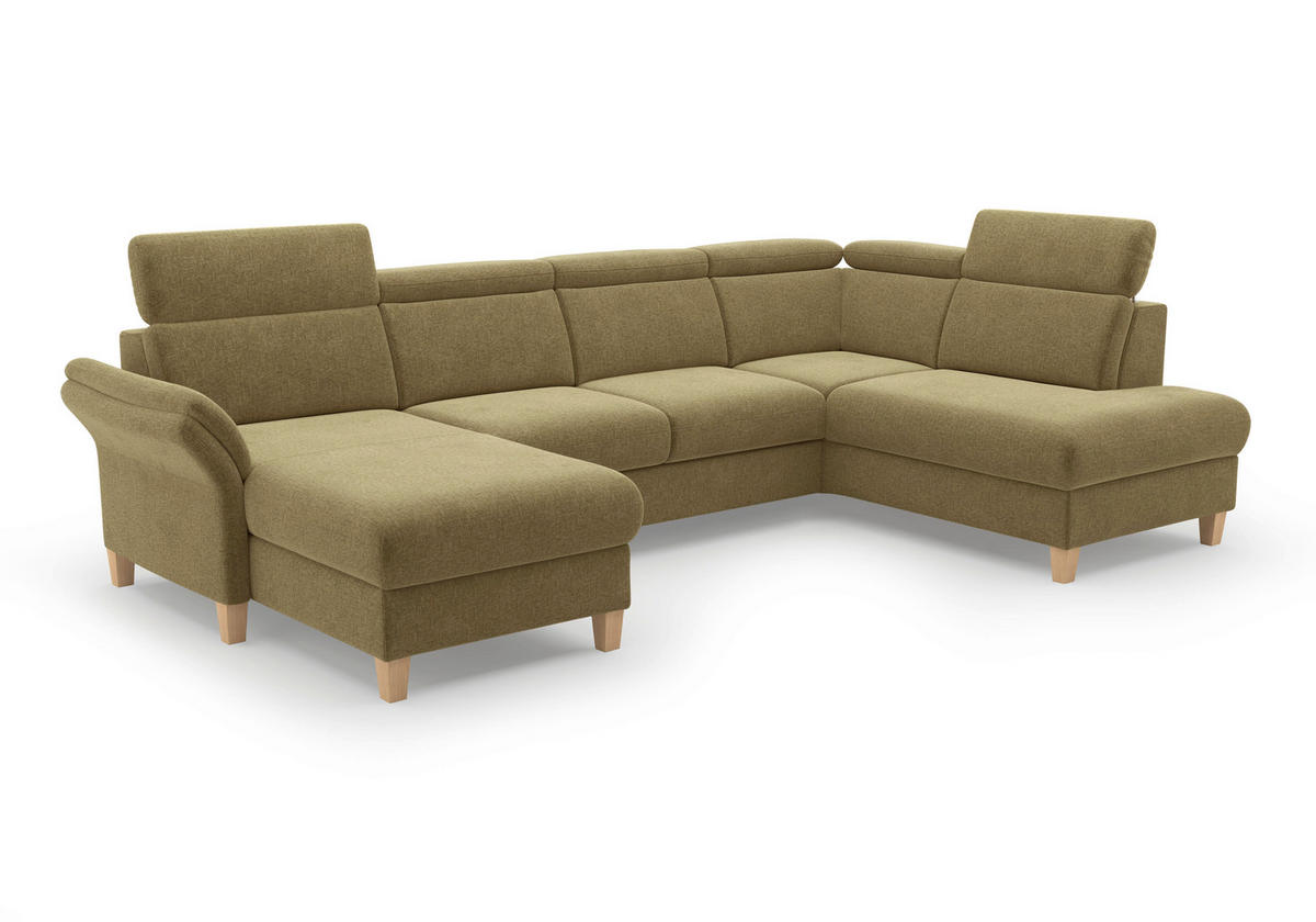 WOHNLANDSCHAFT GLENDALE E Olivgrün Flachgewebe  - Eichefarben/Olivgrün, KONVENTIONELL, Holz/Textil (166/321/193cm) - Sit & More