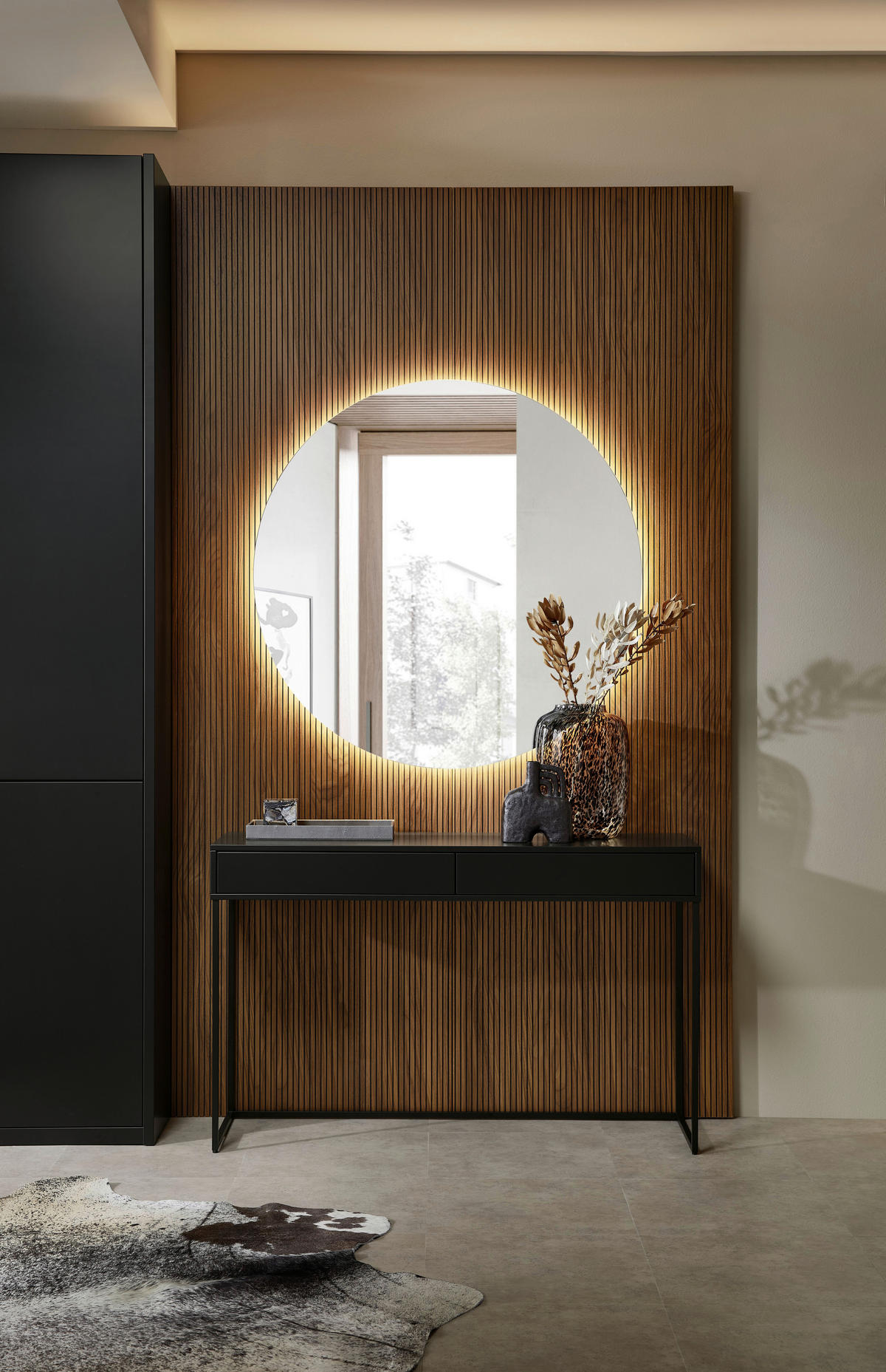 ANBAUWAND Schwarz  374,5/250,9/39,6 cm  - Schwarz, Design, Holz/Holzwerkstoff (374,5/250,9/39,6cm) - Invivus