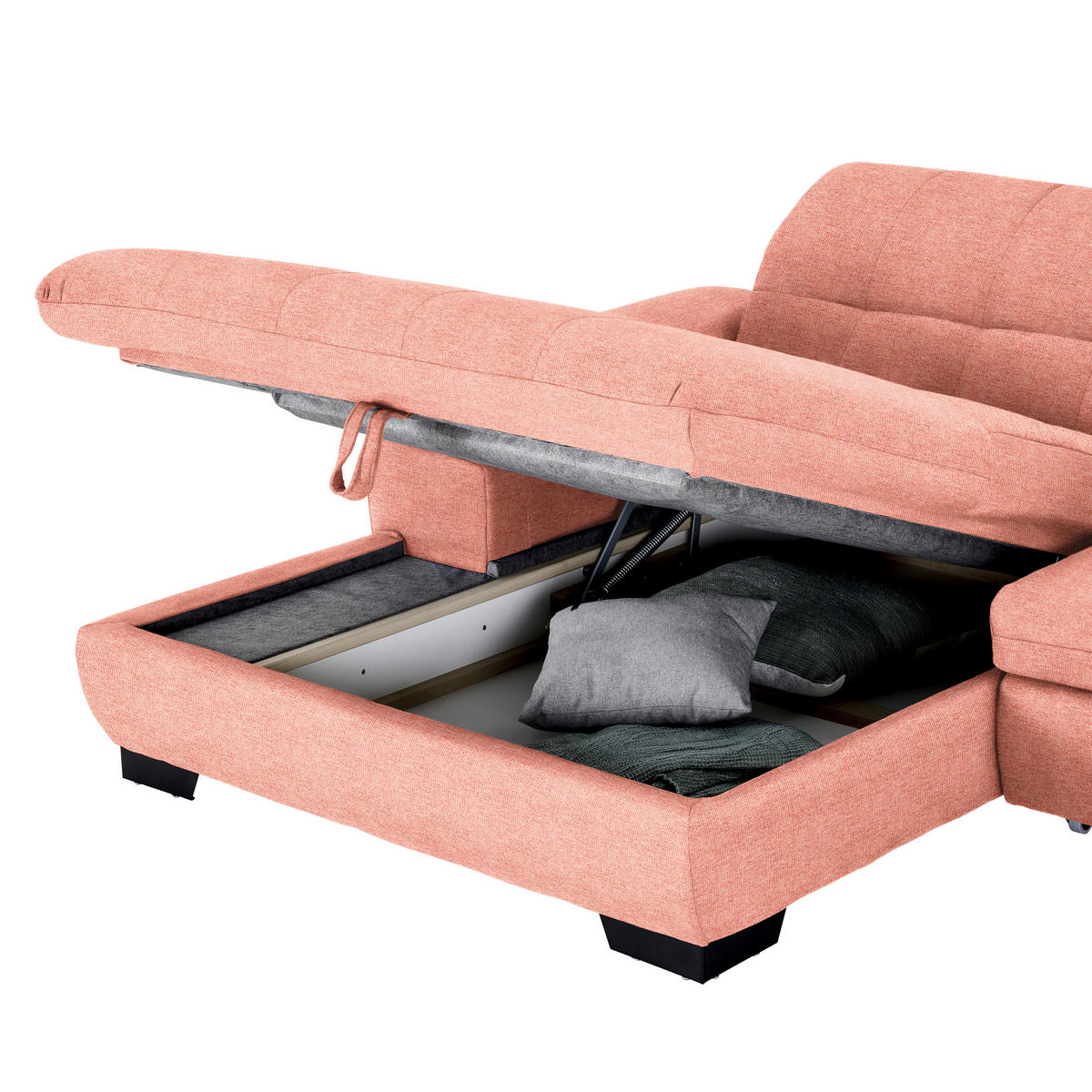 ECKSOFA in Webstoff Koralle  180/265 cm  - Koralle/Schwarz, Design, Textil/Metall (180/265cm) - Carryhome