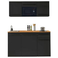 KÜCHENBLOCK 160 cm   in Schwarz, Eichefarben  - Eichefarben/Schwarz, Trend, Holzwerkstoff/Kunststoff (160cm) - Carryhome