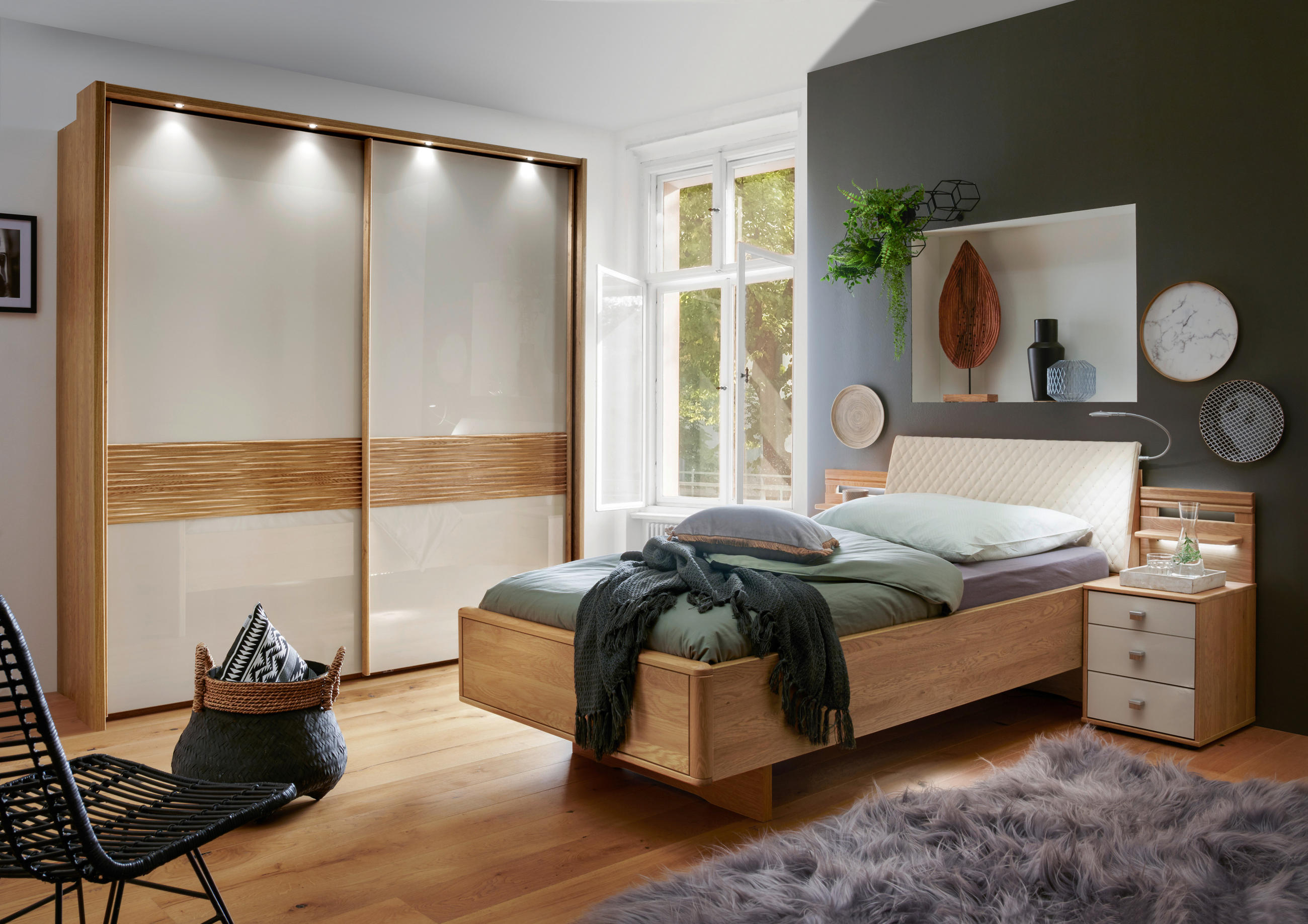 BETT 90/200 cm  in Eichefarben, Champagner  - Champagner/Eichefarben, KONVENTIONELL, Holz/Holzwerkstoff (90/200cm) - Venda