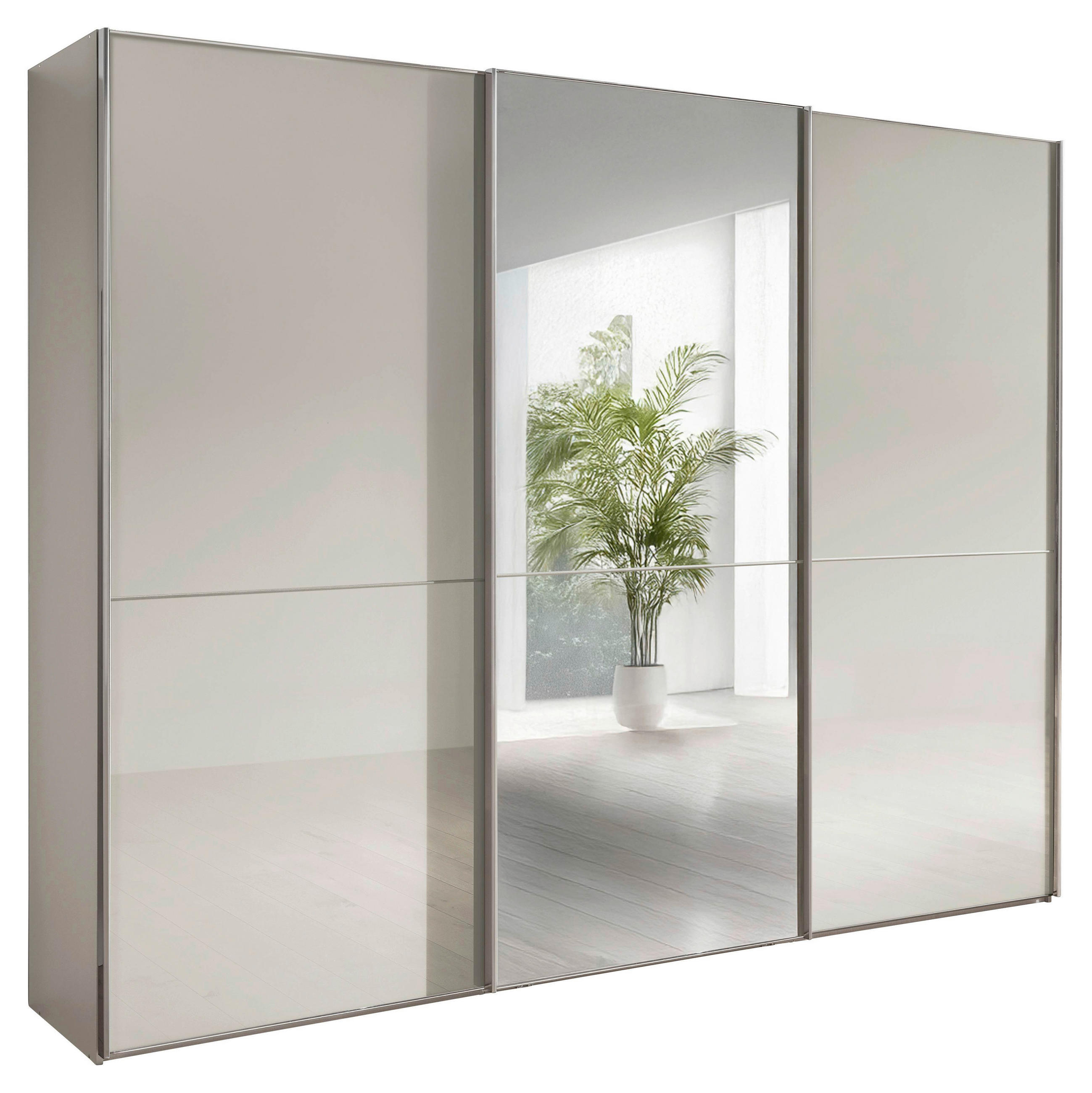 SCHWEBETÜRENSCHRANK 300/236/67 cm 3-türig Champagner  - Chromfarben/Champagner, MODERN, Glas/Holzwerkstoff (300/236/67cm) - Chameo