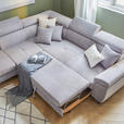 ECKSOFA inkl. Funktionen Hellgrau Cord  - Silberfarben/Hellgrau, Design, Textil/Metall (226/257cm) - Xora
