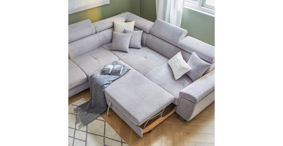ECKSOFA inkl. Funktionen Hellgrau Cord - Silberfarben/Hellgrau, Design, Textil/Metall (226/257cm) - Xora
