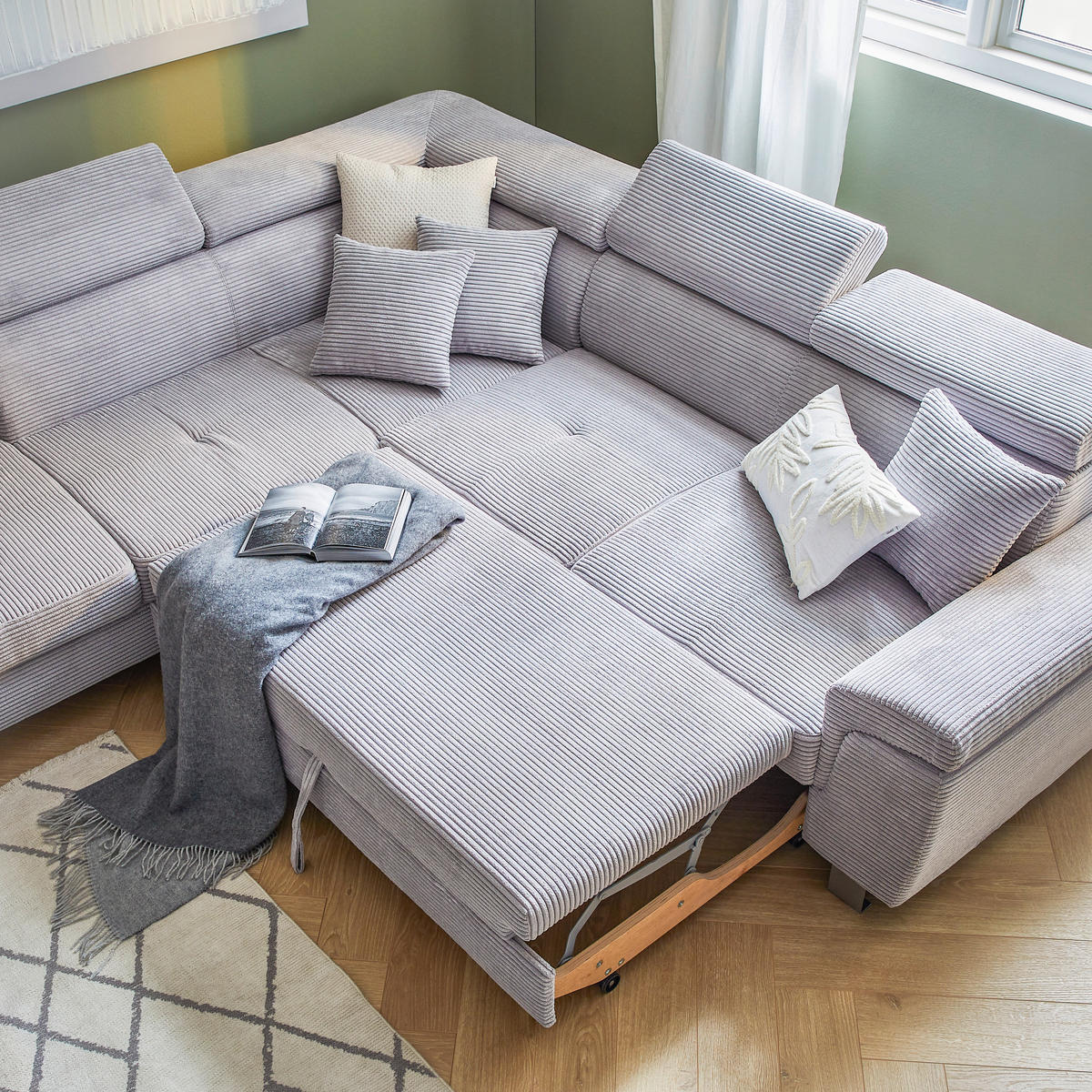 ECKSOFA in Cord Hellgrau  - Silberfarben/Hellgrau, Design, Textil/Metall (226/257cm) - Xora