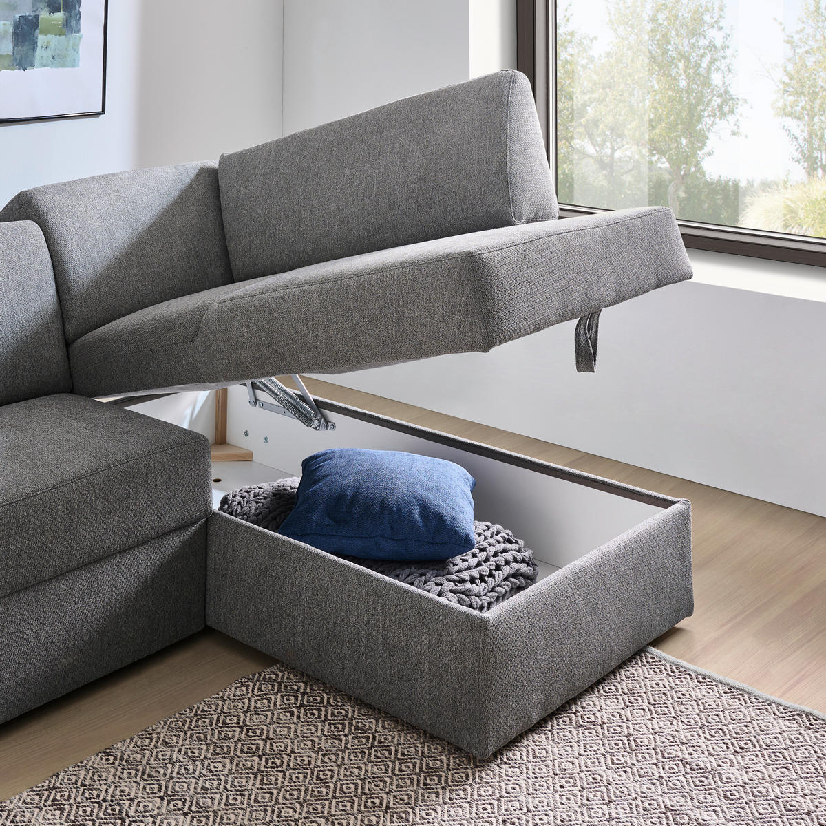 ECKSOFA in Webstoff Grau  - Schwarz/Grau, Konventionell, Kunststoff/Textil (165/224cm) - Xora