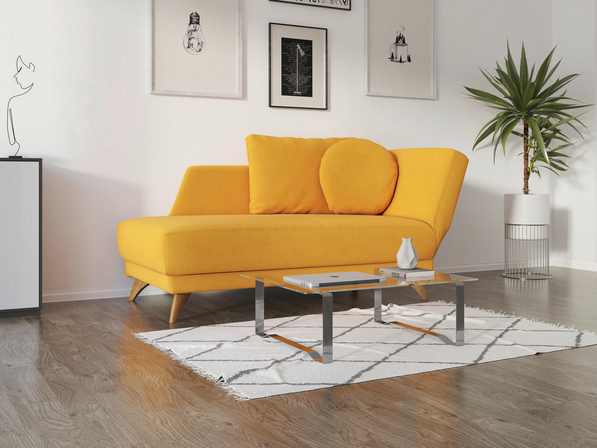 RÉCAMIERE in Flachgewebe Currygelb  - Currygelb/Eichefarben, Modern, Holz/Textil (205/74-87/94cm) - Bali