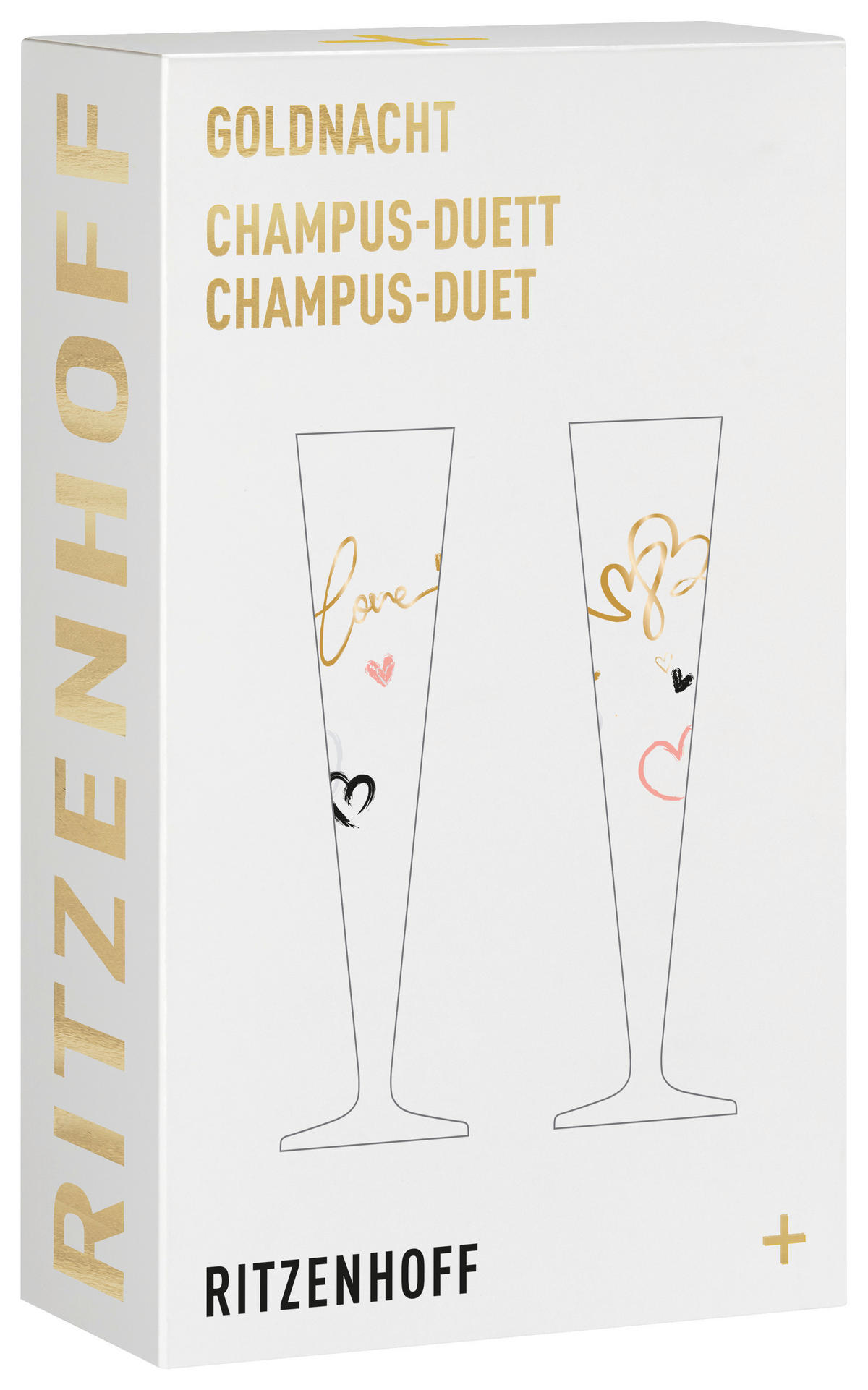 CHAMPAGNERGLAS Goldnacht 205 ml 2-teilig  - Goldfarben/Schwarz, LIFESTYLE, Glas (16,3/26,6/7,7cm) - Ritzenhoff