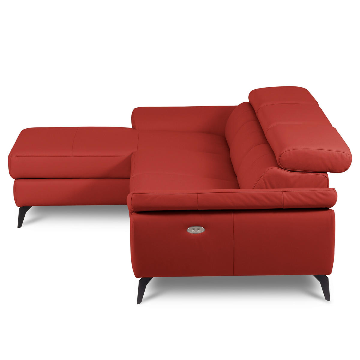 ECKSOFA SONO Rot Echtleder Lederlook Armteilverstellung, Kopfteilverstellung  - Rot/Schwarz, Design, Leder/Textil (179/252cm) - Livetastic