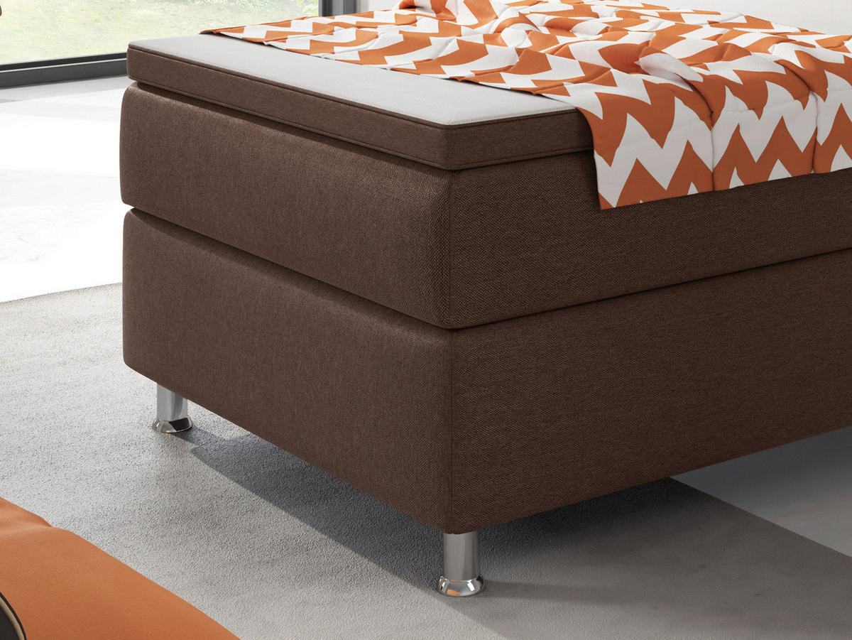 BOXSPRINGBETT 90/200 cm,  in Braun, Matratze, gepolstertes Kopfteil, Topper, H3 = fest  - Silberfarben/Braun, KONVENTIONELL, Textil/Metall (90/200cm) - MID.YOU