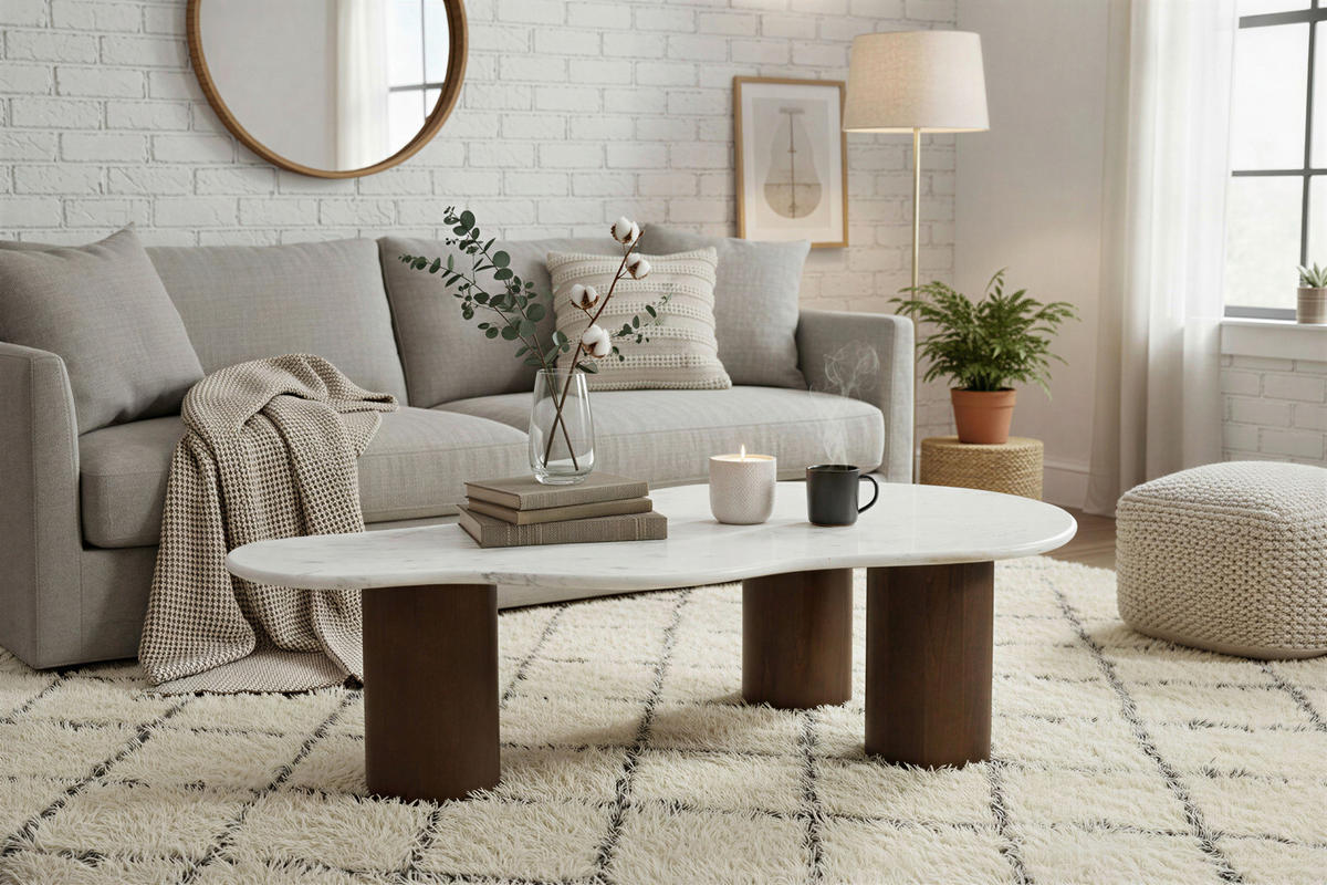 COUCHTISCH 135/80/40 cm Mangoholz massiv wellenförmig Braun, Weiß  - Braun/Weiß, Design, Holz/Stein (135/80/40cm) - MID.YOU